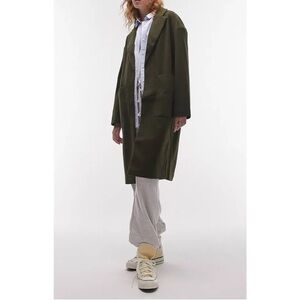 ASOS Topshop Chuck On Coat Khaki Green Longline Brushed Light Patch Pockets